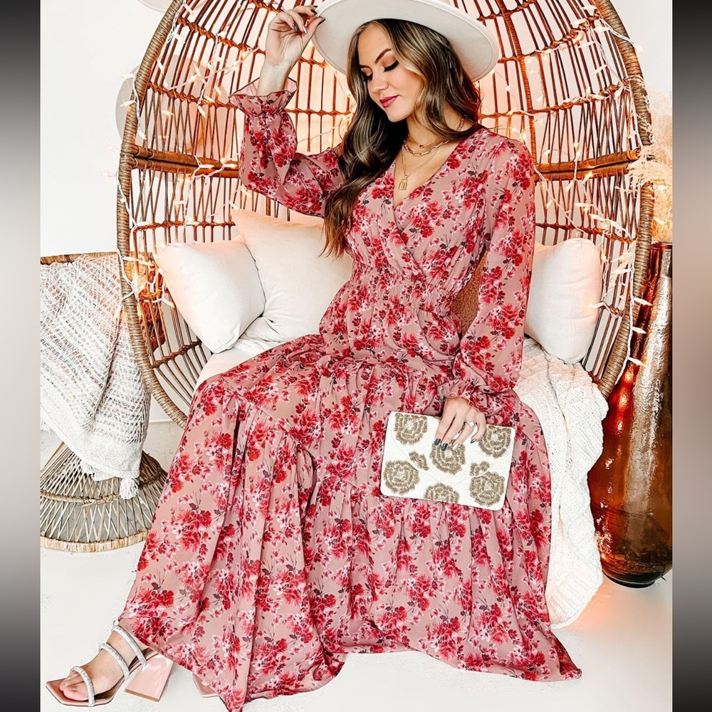 Darling long sleeve Autumn floral colors floor maci dress